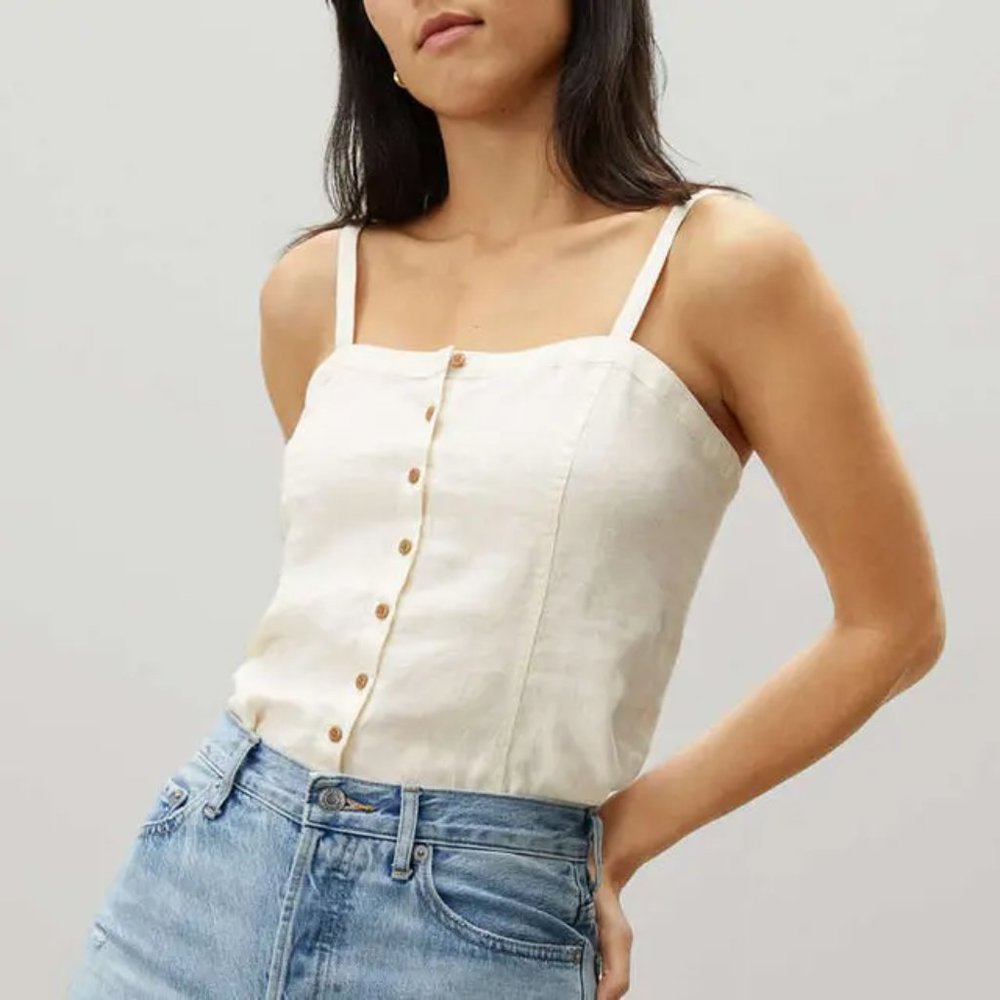 Everlane The Picnic Top Button Down Tank Top Women's size 6 Ivory